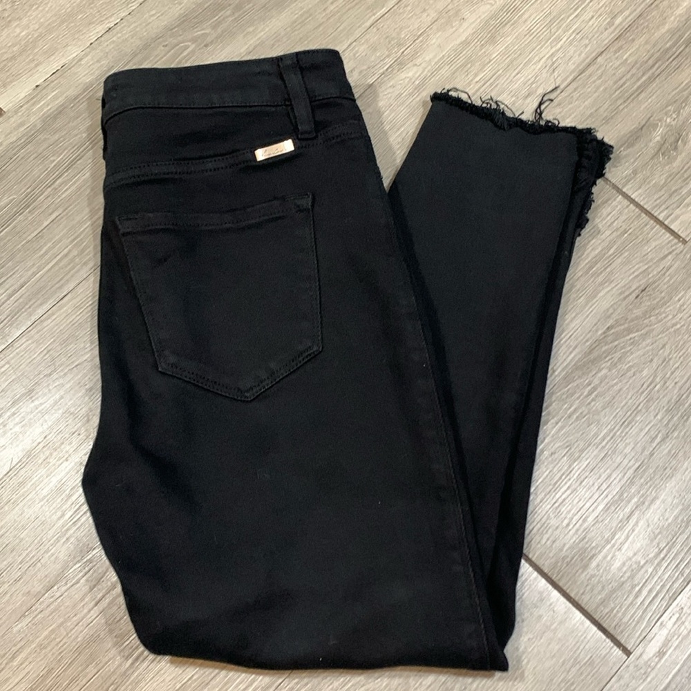 Kancan Black Mid-Rise Fray Hem Distressed‎ Skinny Stretch Ankle Jeans size 9
